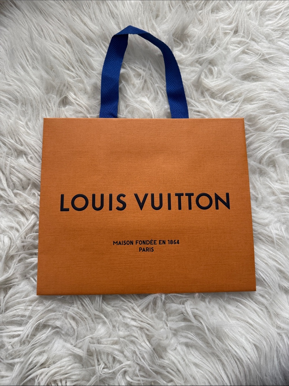 Louis Vuitton Orange Shopping Bag with Blue Handles